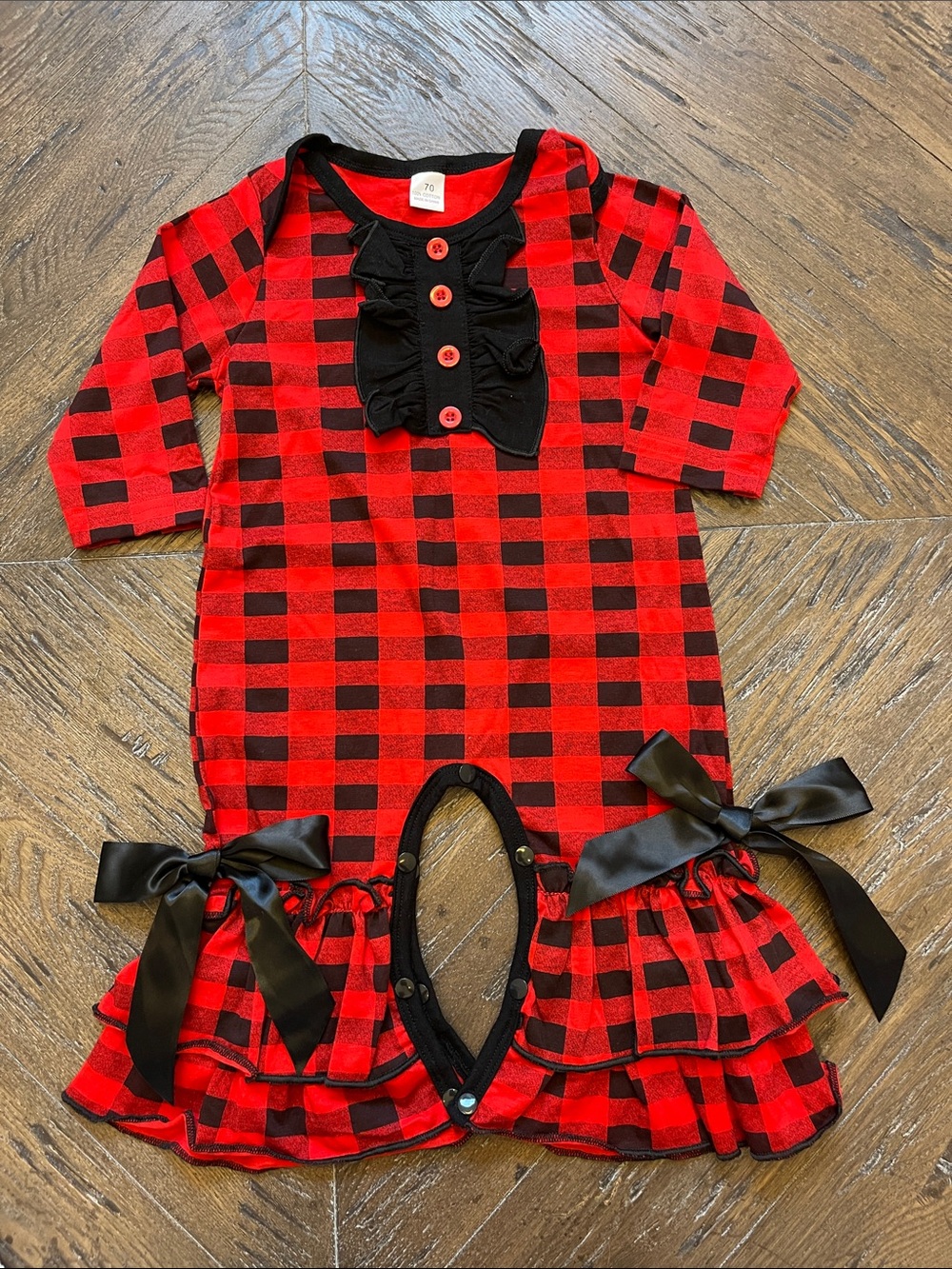 Red & Black Buffalo Plaid Ruffle Baby Romper
